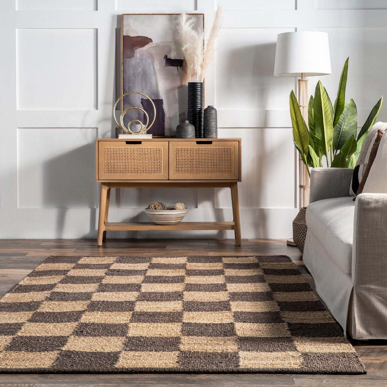 Christana Traditional Checkered Jute Area Rug