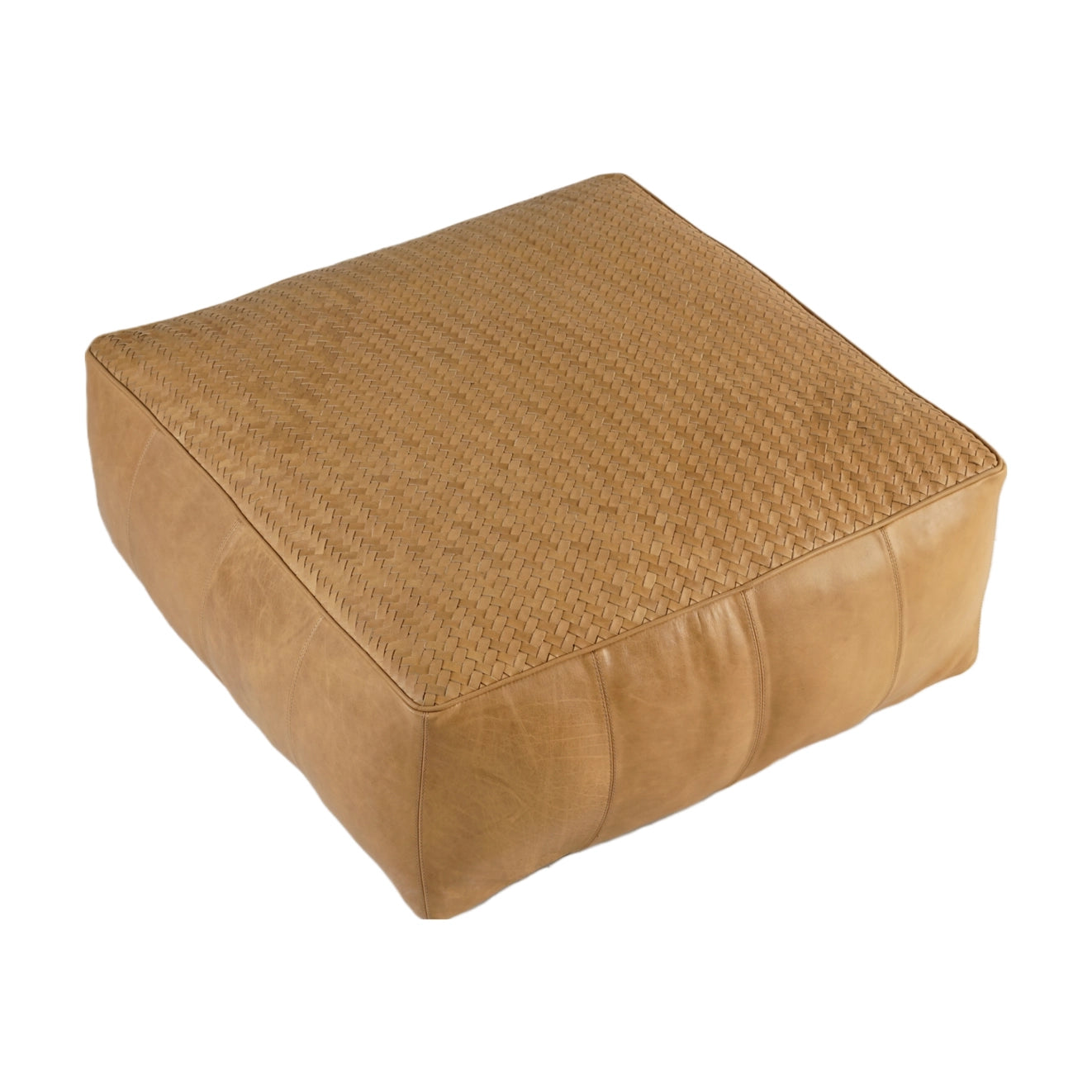 Pouf Leather Handwoven Top Tan