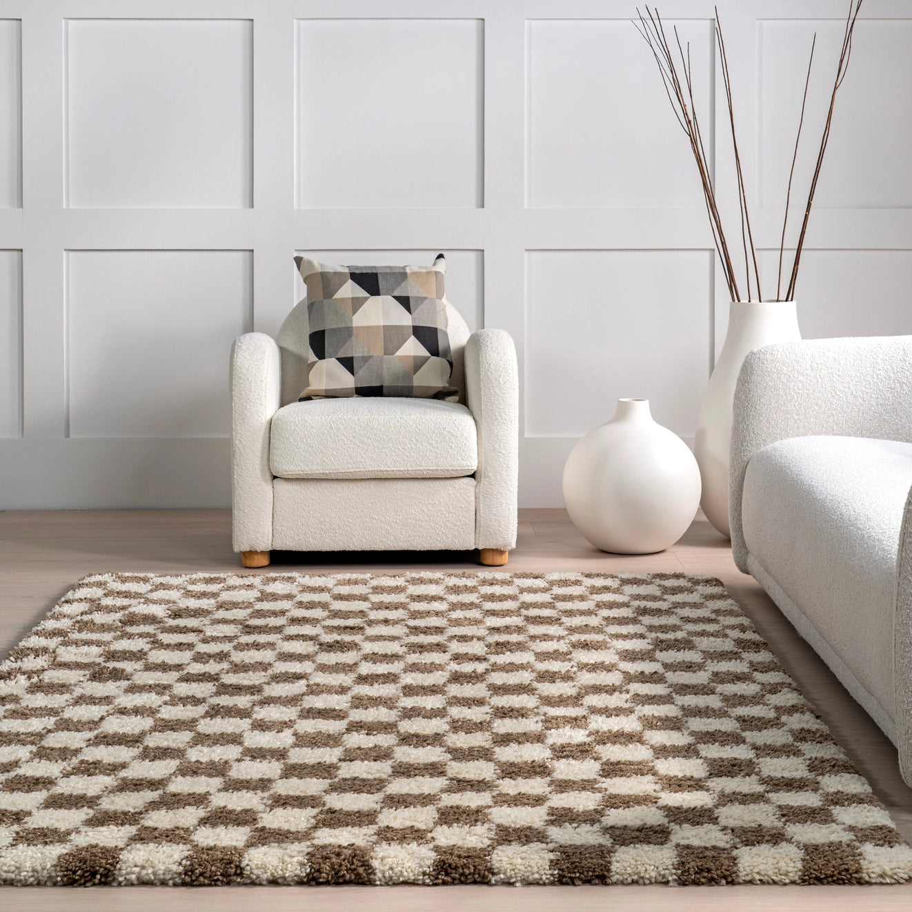 Adelaide Mid-Century Checkered Shag Area Rug