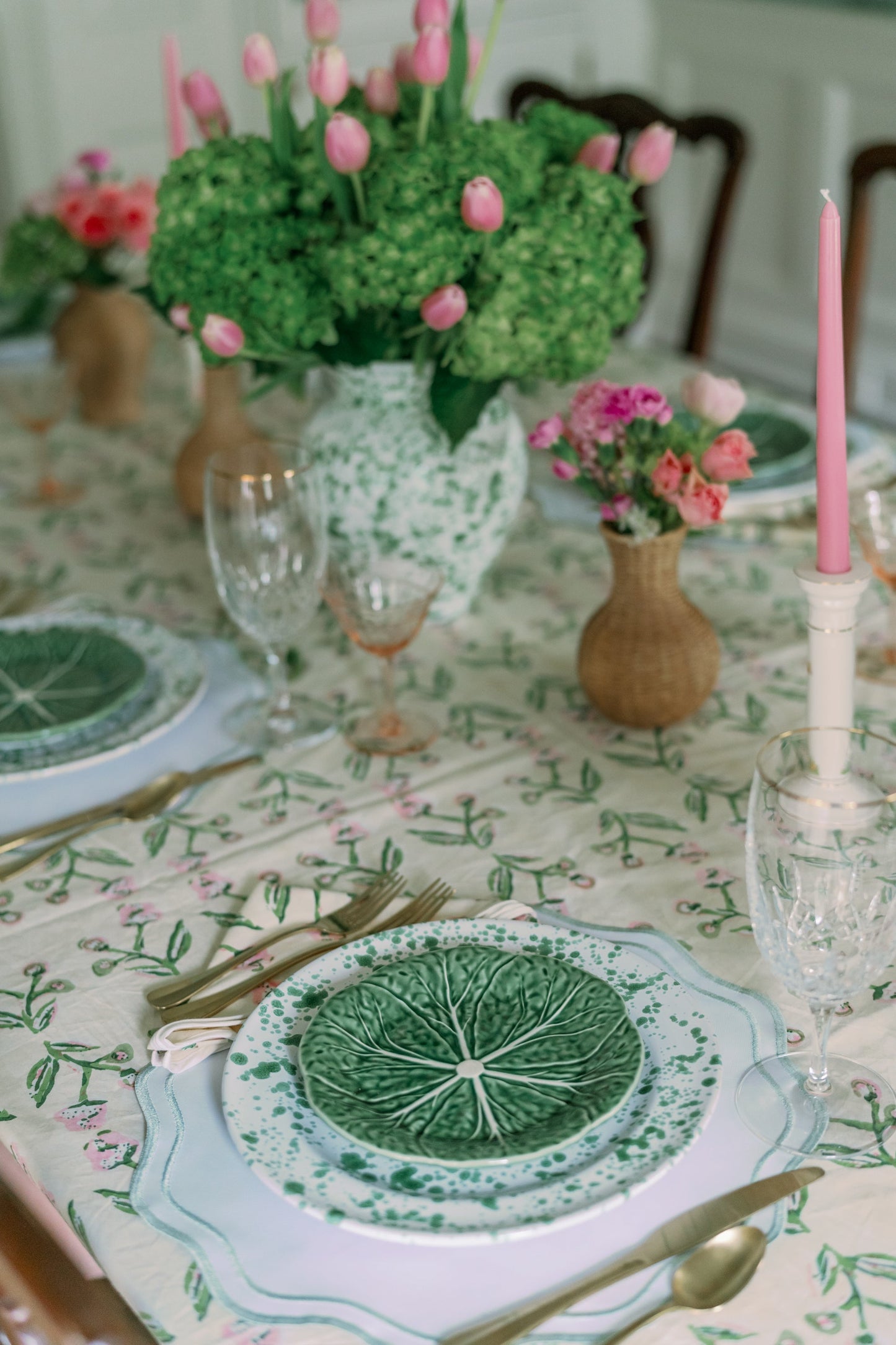 Antonia Pink & Green Tablecloth