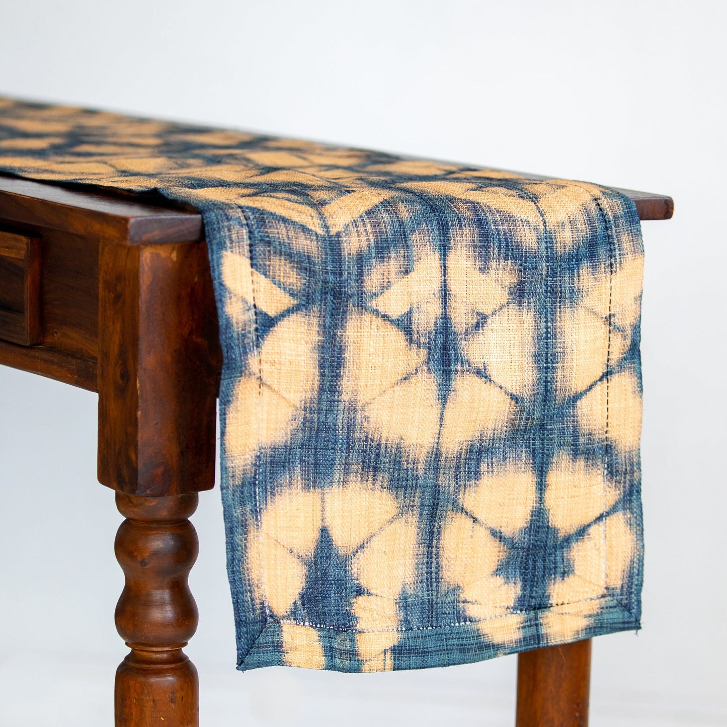 Raffia Shibori Table Runner - Turtle Pattern - Indigo