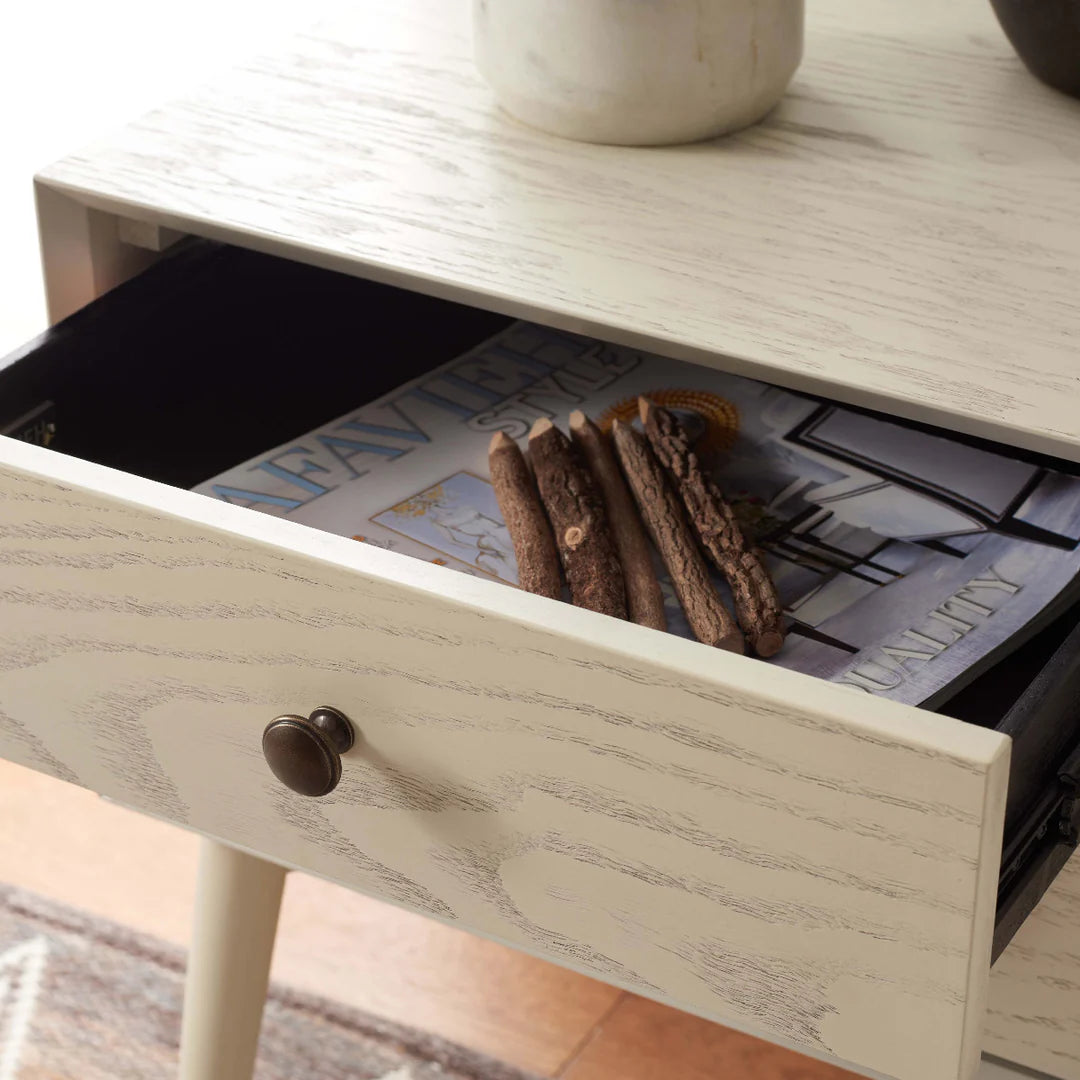 Scully 2 Drawer Nightstand - White Wash /Gold