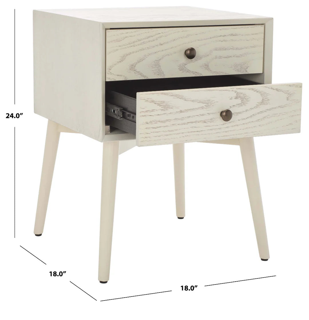 Scully 2 Drawer Nightstand - White Wash /Gold