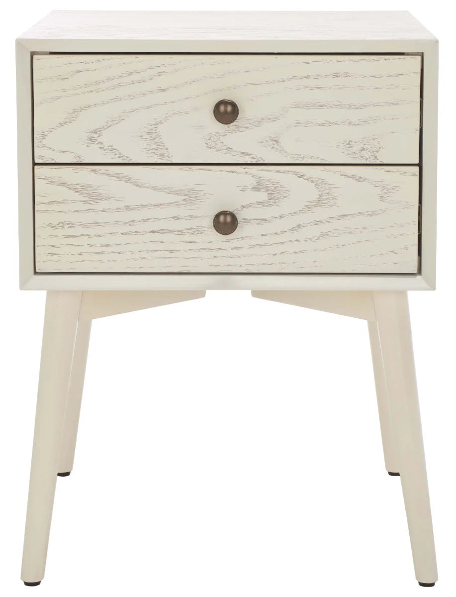 Scully 2 Drawer Nightstand - White Wash /Gold