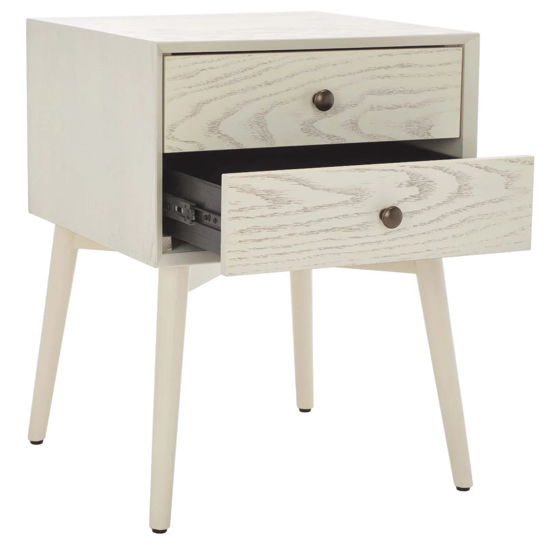 Scully 2 Drawer Nightstand - White Wash /Gold
