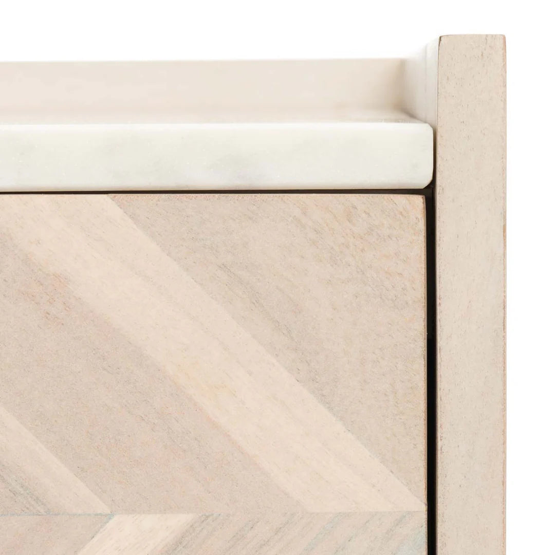 Tahseen Parquet Nightstand - White Washed / Brass