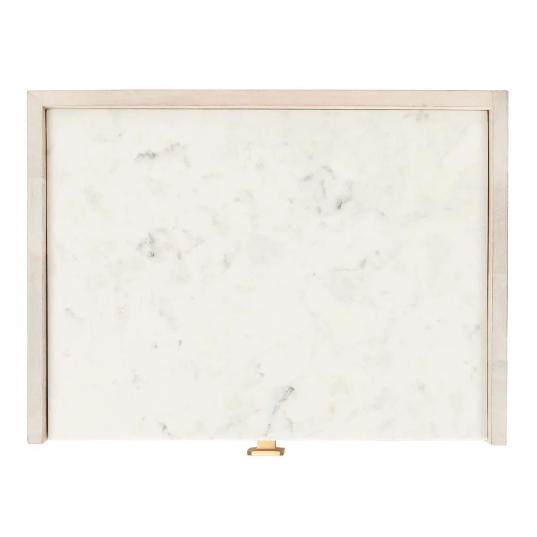 Tahseen Parquet Nightstand - White Washed / Brass