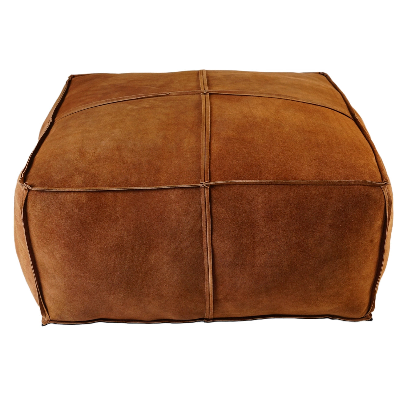 Pouf Leather Suede Solid Cognac