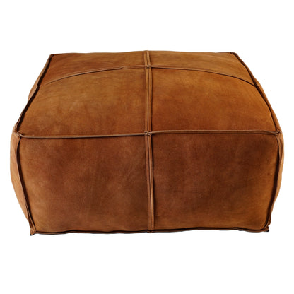 Pouf Leather Suede Solid Cognac