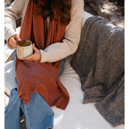 Mocha Cable Knit Alpaca Throw Blanket