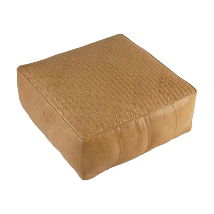 Pouf Leather Handwoven Top Tan