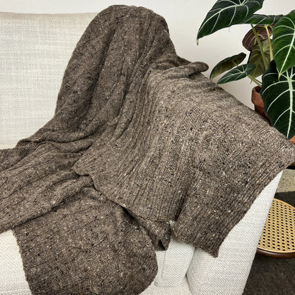 Mocha Cable Knit Alpaca Throw Blanket