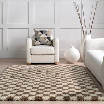 Adelaide Mid-Century Checkered Shag Area Rug