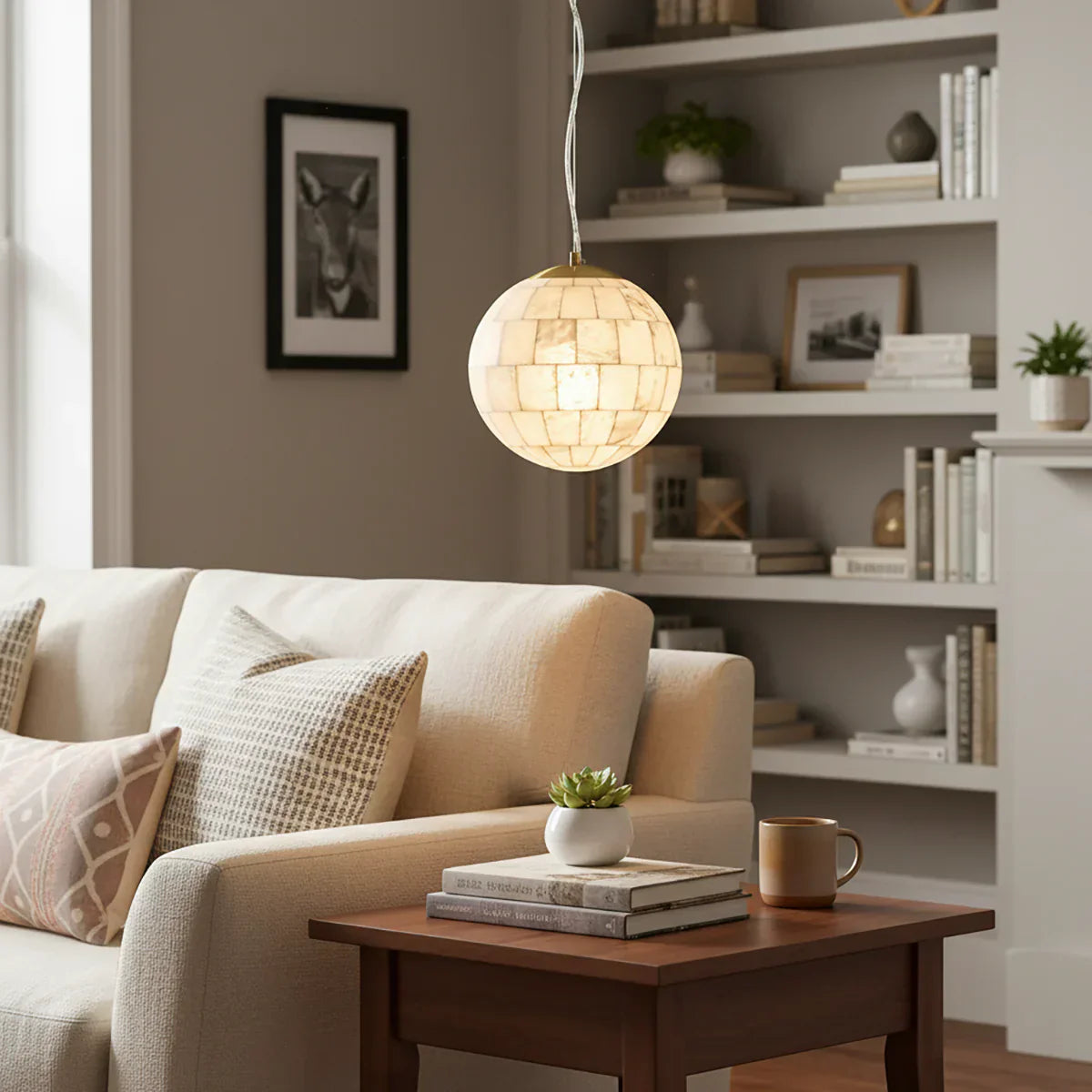 Alabaster Ball Pendant Light