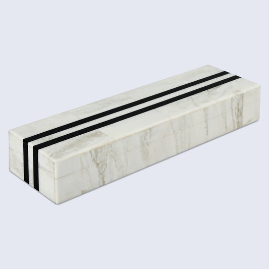 Mono Sprint Pattern Decorative Storage Box, Bone & Resin Inlay in 7 Sizes, Black-White