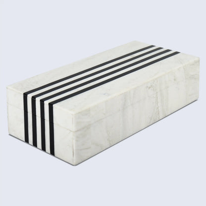 Mono Sprint Pattern Decorative Storage Box, Bone & Resin Inlay in 7 Sizes, Black-White
