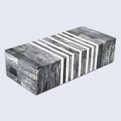 Patisserie Cafe Pattern Decorative Storage Box, Bone & Resin Inlay in 7 Sizes, Grey