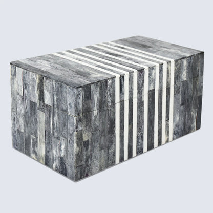 Patisserie Cafe Pattern Decorative Storage Box, Bone & Resin Inlay in 7 Sizes, Grey