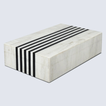 Mono Sprint Pattern Decorative Storage Box, Bone & Resin Inlay in 7 Sizes, Black-White