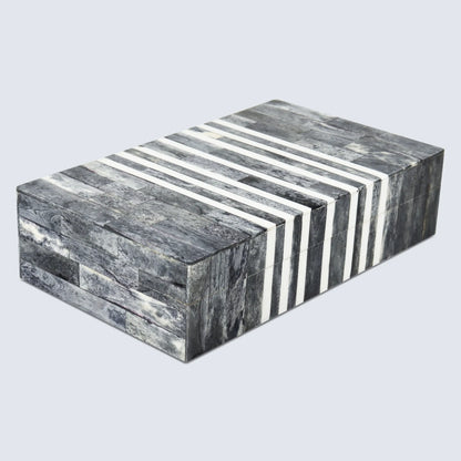 Patisserie Cafe Pattern Decorative Storage Box, Bone & Resin Inlay in 7 Sizes, Grey
