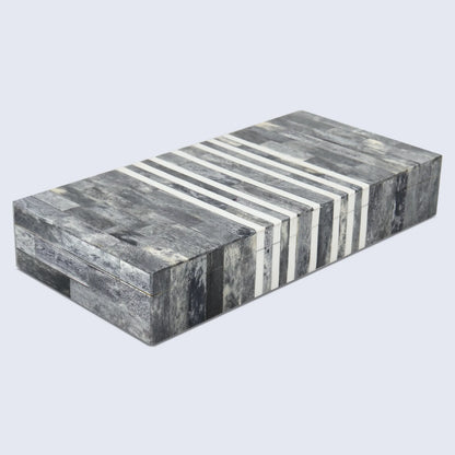 Patisserie Cafe Pattern Decorative Storage Box, Bone & Resin Inlay in 7 Sizes, Grey