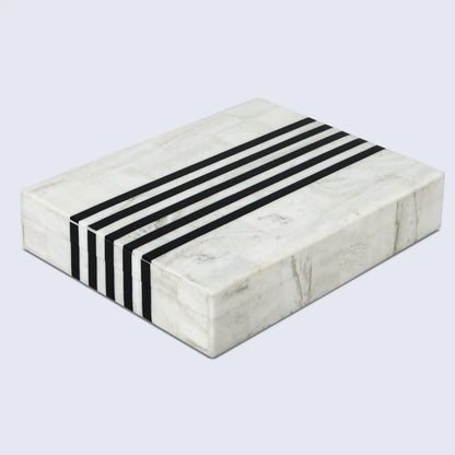Mono Sprint Pattern Decorative Storage Box, Bone & Resin Inlay in 7 Sizes, Black-White