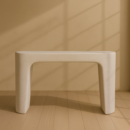white console table against a beige wall with soft shadows