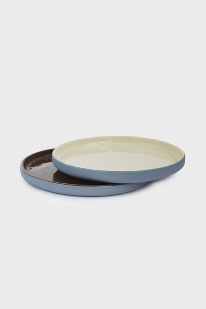 Handmade Blue Porcelain Dinner Plates. Forget-me-not/Chocolate
