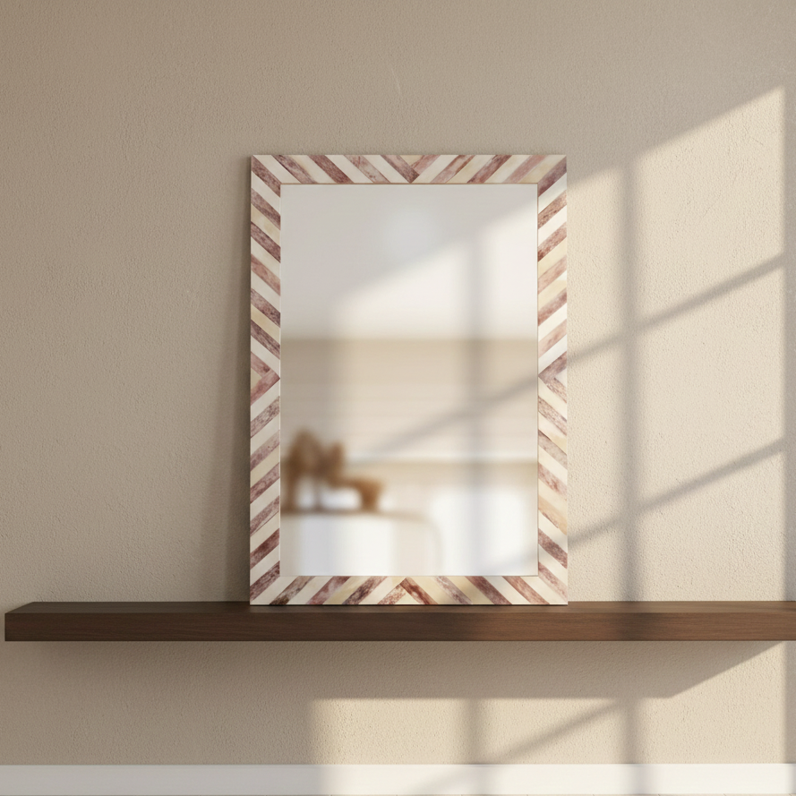 Make to Order Chevron Brown Mirror Bone Inlay Collection in 4 Sizes