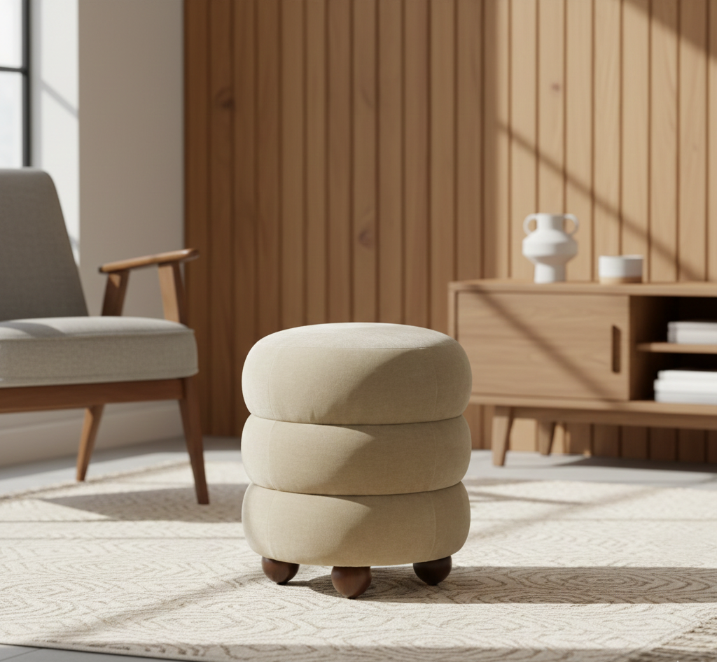 Cecelia Round Channel Tufted Ottoman