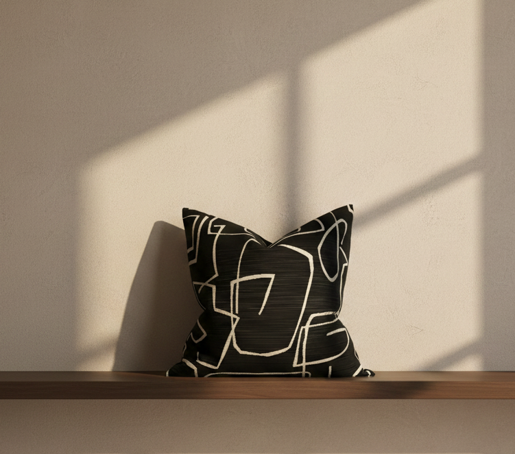 Abstract Pillow Cover in Black, Kravet Woven Textiles