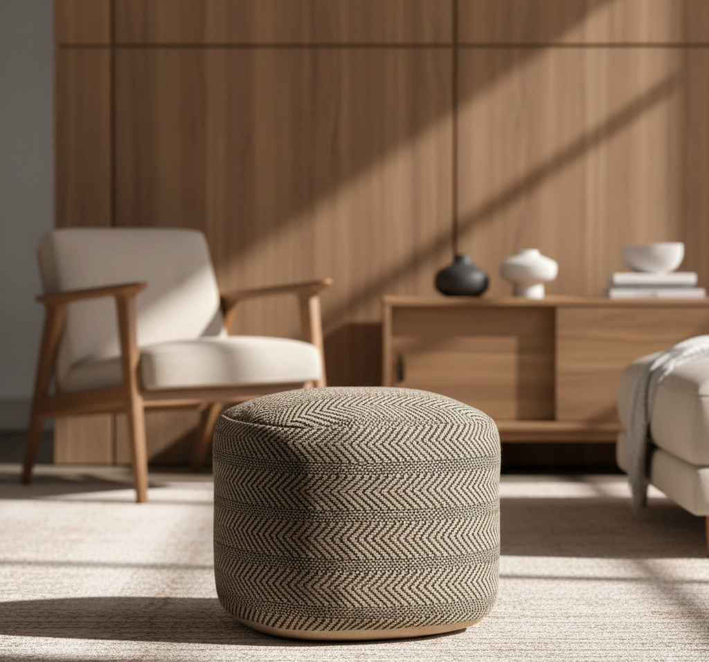 Exeter Chevron Braided Jute Filled Ottoman Pouf