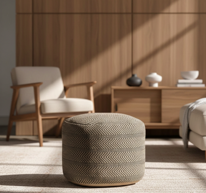 Exeter Chevron Braided Jute Filled Ottoman Pouf
