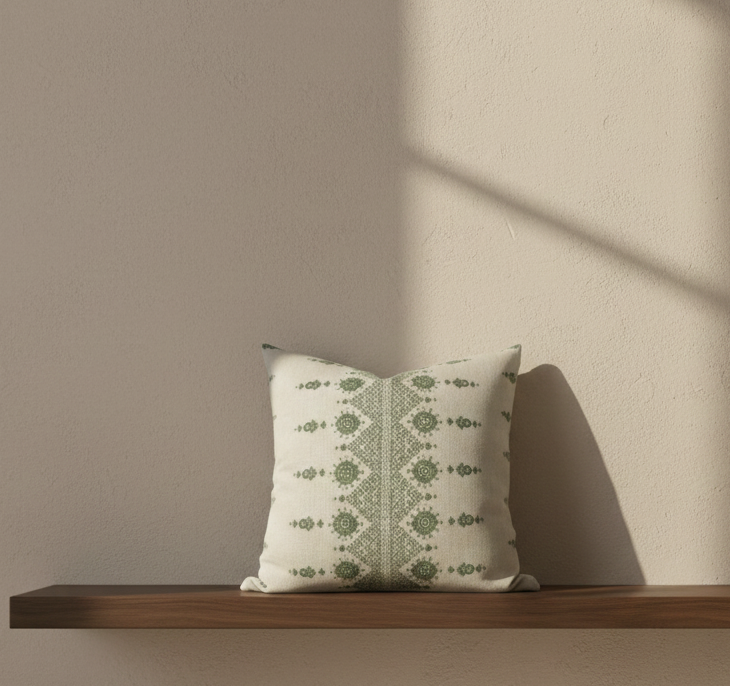 Carmania Pillow Cover in Green, Indoor Outdoor Pillows, Peter Dunham Textiles