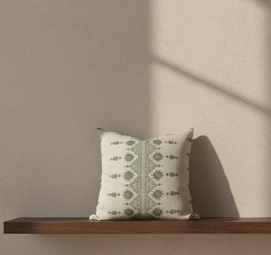 Carmania Pillow Cover in Green, Indoor Outdoor Pillows, Peter Dunham Textiles