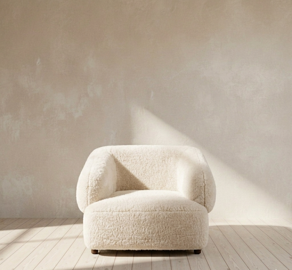 Devlin Lounge Chair Cream Faux Fur