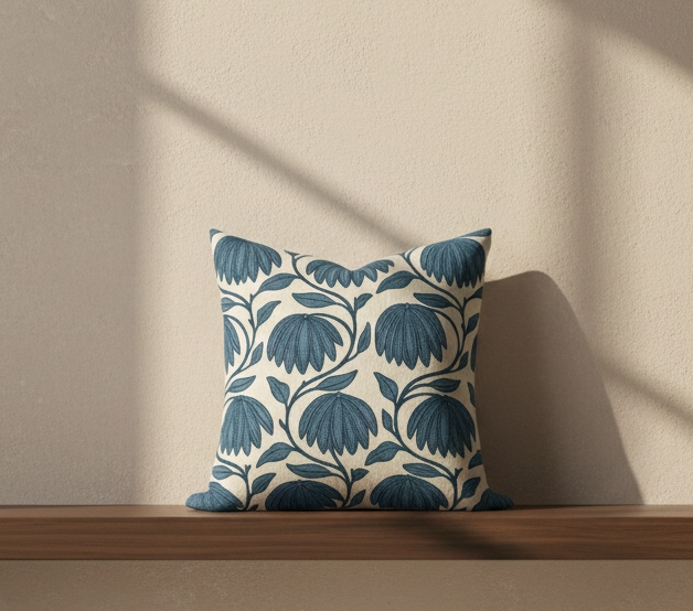 Desert Floral Pillow Cover in Mineral Blue