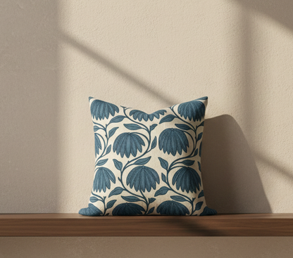 Desert Floral Pillow Cover in Mineral Blue