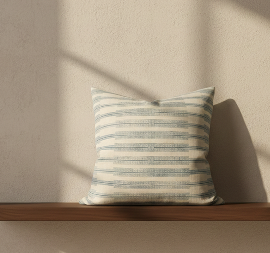 Indro Pillow Cover in Lake on Natural, Susan Connor Textiles