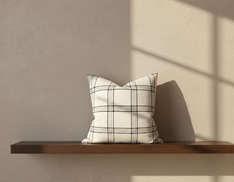 Dundee Pillow Cover in Ivory and Black