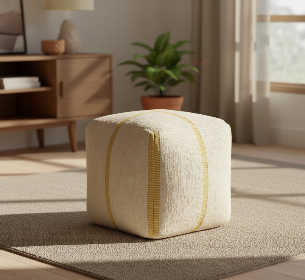 Waterbury Pouf - Beige Honey Mustard