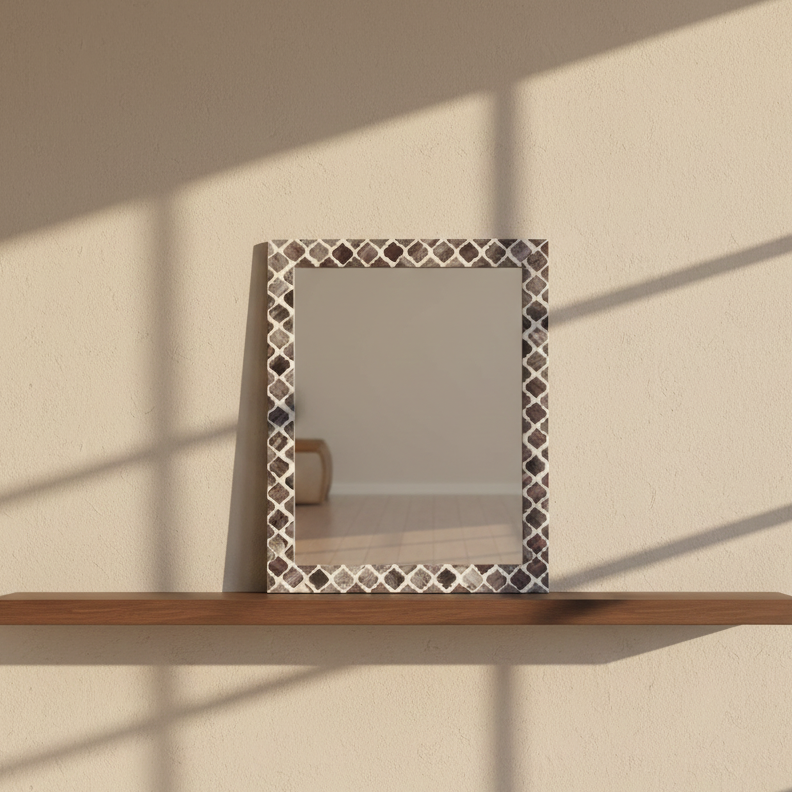 Make to Order Moroccan Grey Mirror Bone & Resin Inlay Collection in 4 Sizes