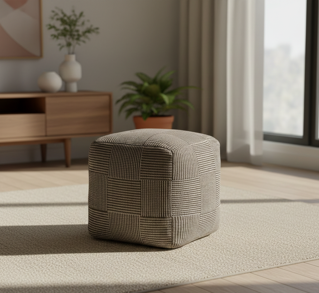 Branford Pouf - Ivory Mocha Bisque