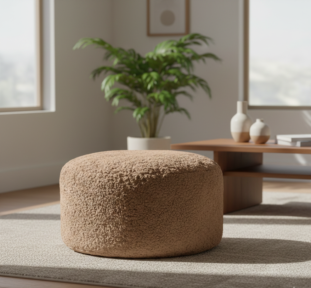Shorn Curly Sheepskin Ottoman Large- Gold