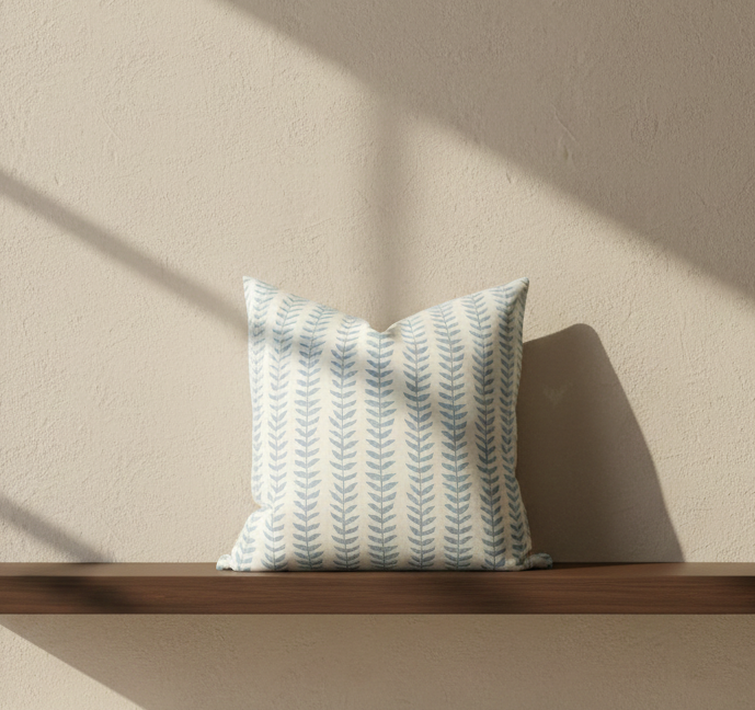 Willow Floral Linen Pillow Cover in Blue, Merika Meyer Textiles