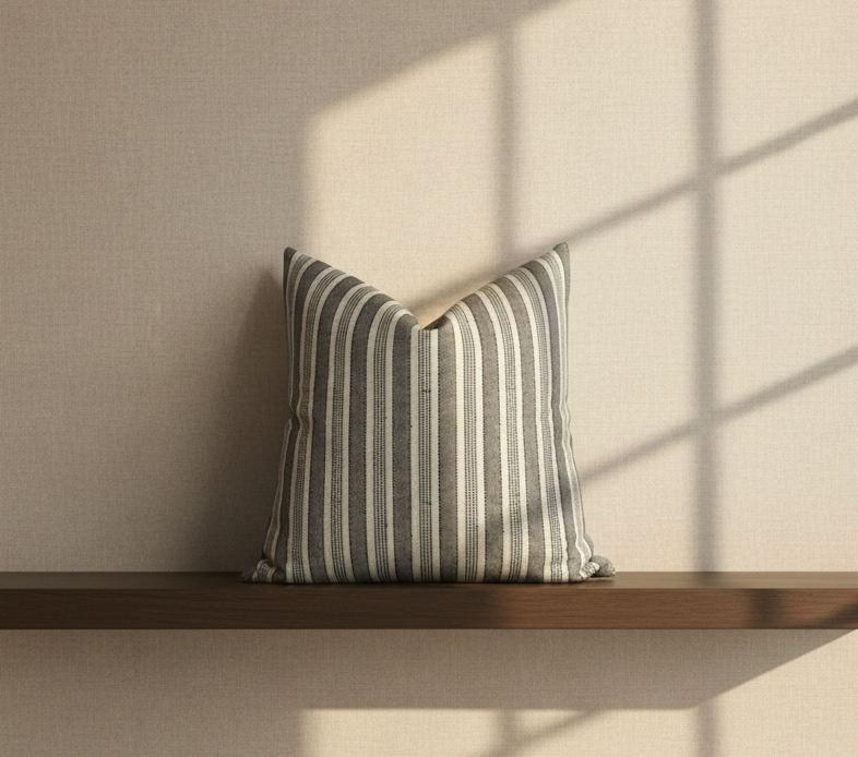 Amida Pillow Cover in Charcoal on Natural, Peter Dunham Textiles
