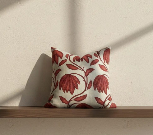 Desert Floral Pillow Cover in Sunbaked Red