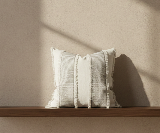 Tulum Casement Embroidered Pillow Cover in Ivory, Schumacher Textiles