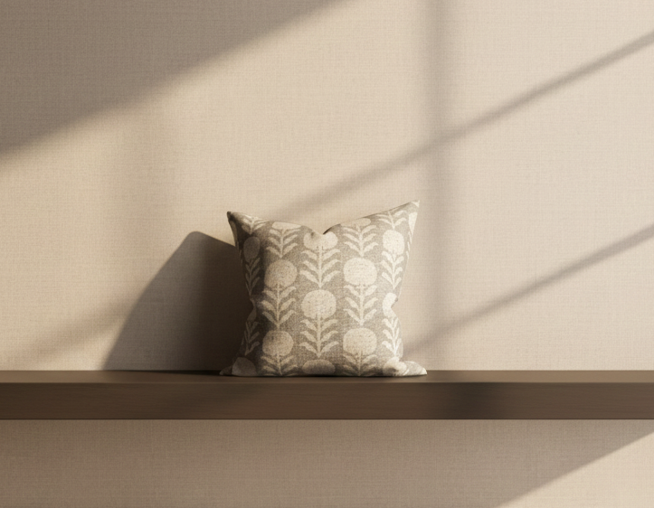 Zinnia Pillow Cover in Sand Grey, McLaurin + Piercy Textiles