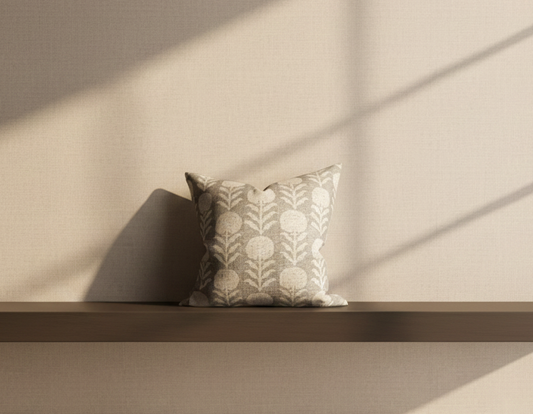 Zinnia Pillow Cover in Sand Grey, McLaurin + Piercy Textiles